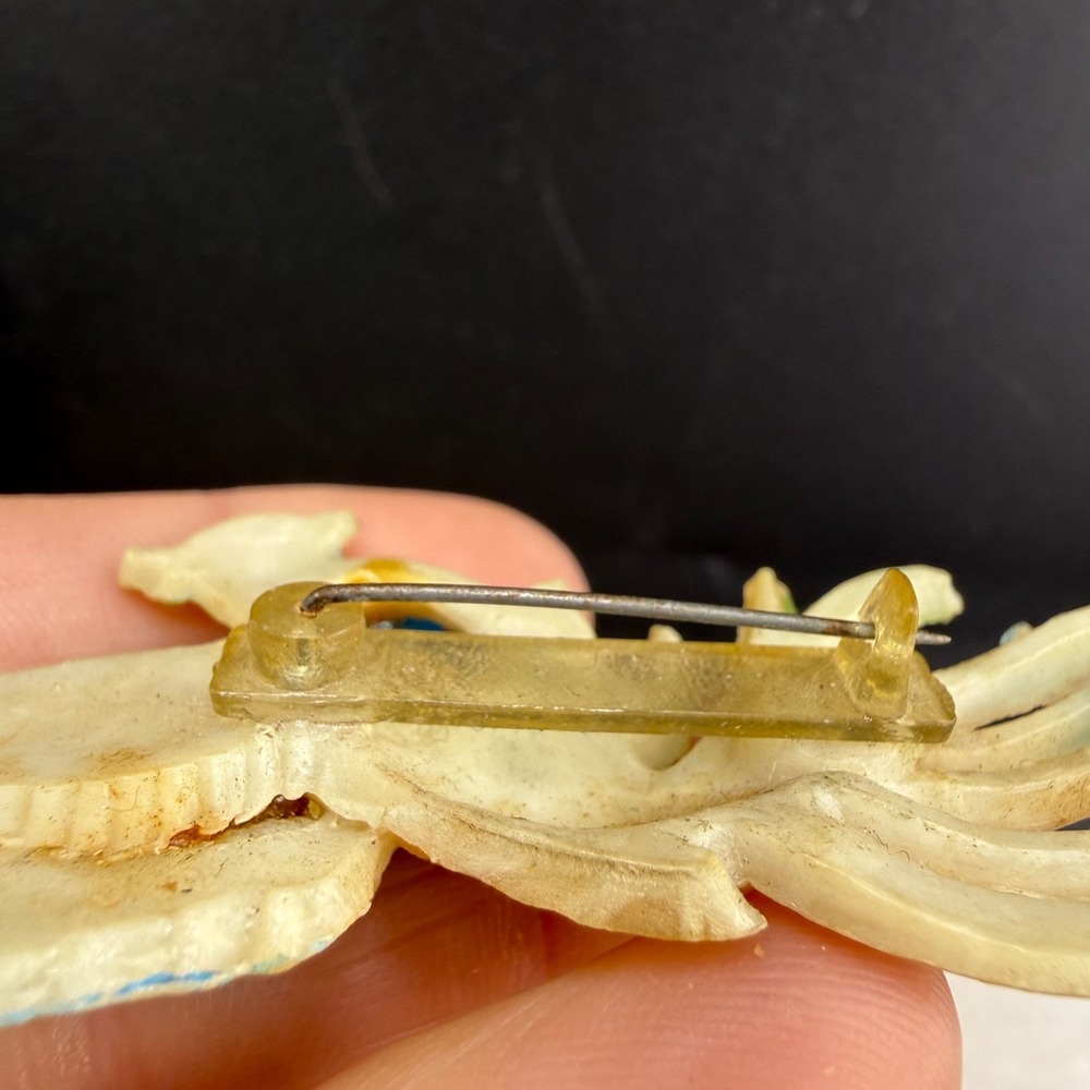 Vintage Bird Brooch Molded Celluloid Blue - Picture 9 of 9
